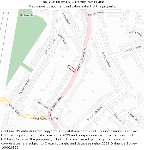 169, PINNER ROAD, WATFORD, WD19 4EP: Location map and indicative extent of plot