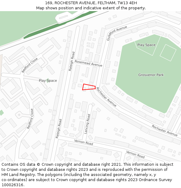 169, ROCHESTER AVENUE, FELTHAM, TW13 4EH: Location map and indicative extent of plot