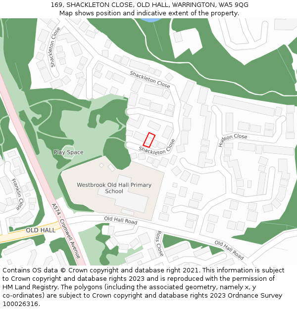 169, SHACKLETON CLOSE, OLD HALL, WARRINGTON, WA5 9QG: Location map and indicative extent of plot