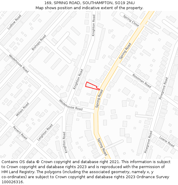 169, SPRING ROAD, SOUTHAMPTON, SO19 2NU: Location map and indicative extent of plot