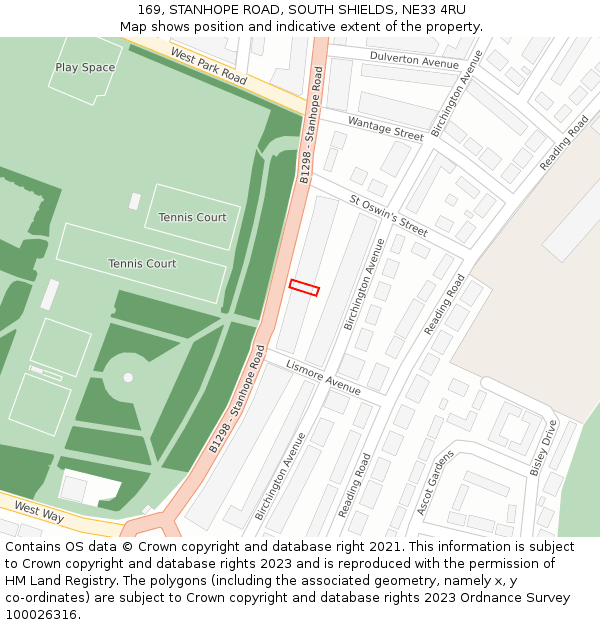 169, STANHOPE ROAD, SOUTH SHIELDS, NE33 4RU: Location map and indicative extent of plot