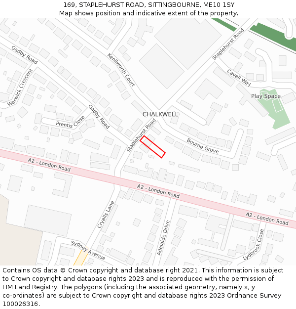 169, STAPLEHURST ROAD, SITTINGBOURNE, ME10 1SY: Location map and indicative extent of plot