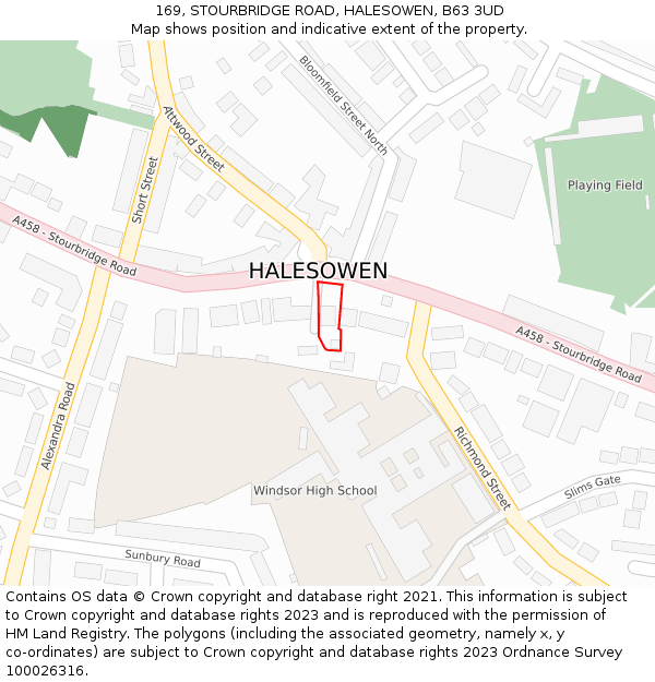 169, STOURBRIDGE ROAD, HALESOWEN, B63 3UD: Location map and indicative extent of plot