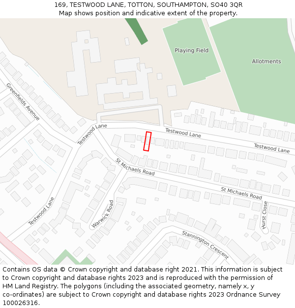 169, TESTWOOD LANE, TOTTON, SOUTHAMPTON, SO40 3QR: Location map and indicative extent of plot