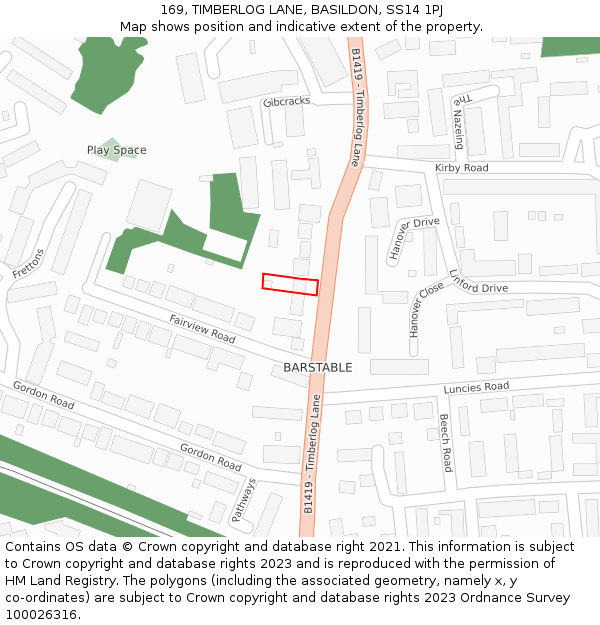 169, TIMBERLOG LANE, BASILDON, SS14 1PJ: Location map and indicative extent of plot