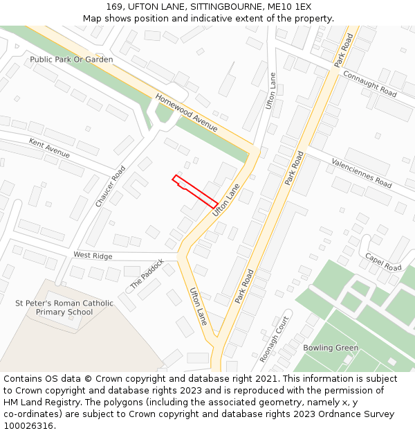 169, UFTON LANE, SITTINGBOURNE, ME10 1EX: Location map and indicative extent of plot