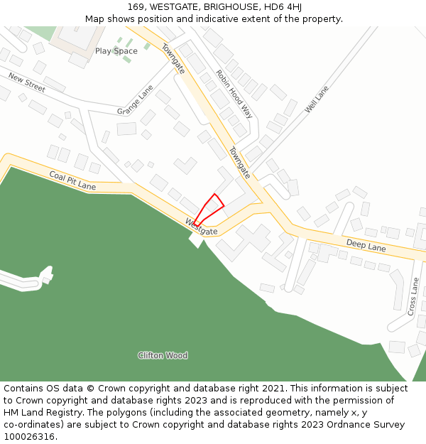 169, WESTGATE, BRIGHOUSE, HD6 4HJ: Location map and indicative extent of plot