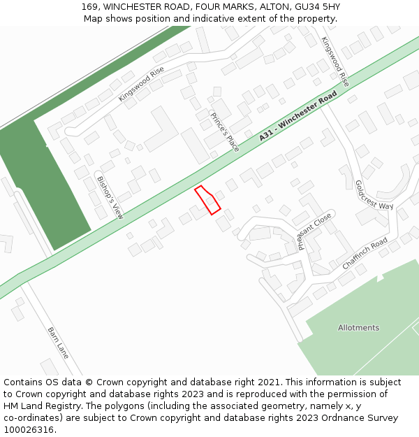 169, WINCHESTER ROAD, FOUR MARKS, ALTON, GU34 5HY: Location map and indicative extent of plot