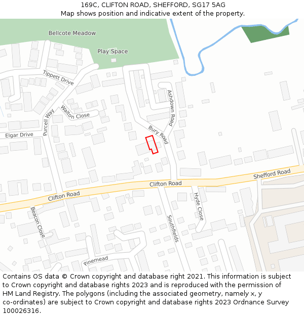 169C, CLIFTON ROAD, SHEFFORD, SG17 5AG: Location map and indicative extent of plot