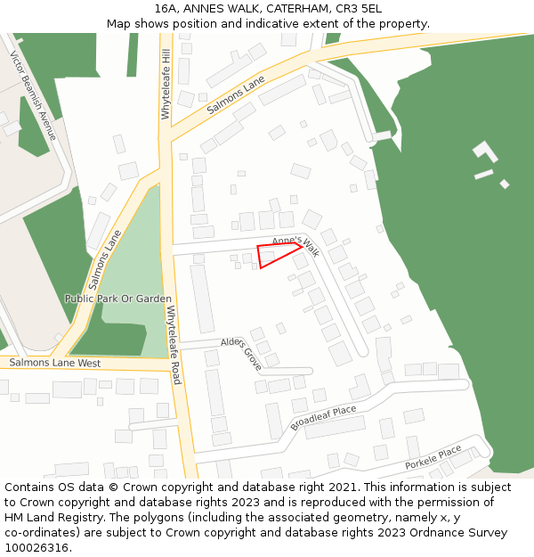 16A, ANNES WALK, CATERHAM, CR3 5EL: Location map and indicative extent of plot