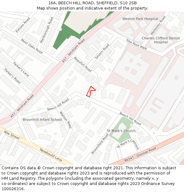 16A, BEECH HILL ROAD, SHEFFIELD, S10 2SB: Location map and indicative extent of plot