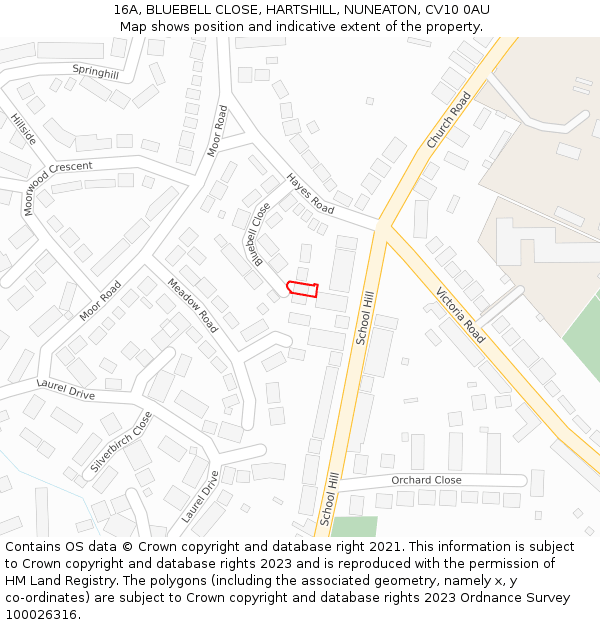 16A, BLUEBELL CLOSE, HARTSHILL, NUNEATON, CV10 0AU: Location map and indicative extent of plot