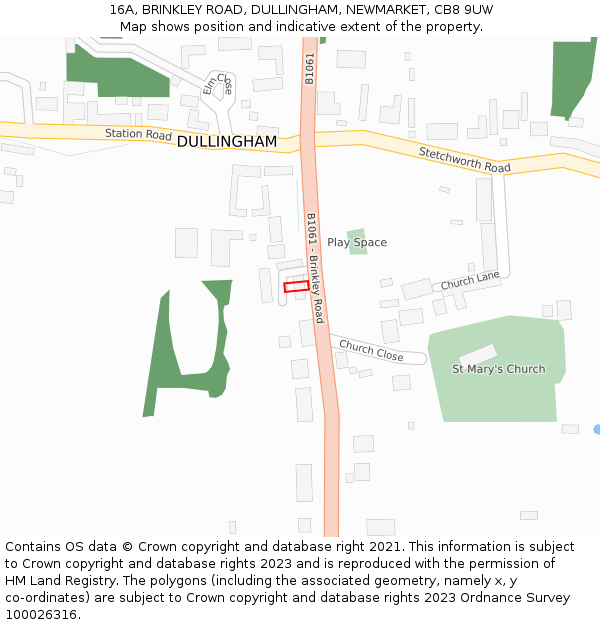 16A, BRINKLEY ROAD, DULLINGHAM, NEWMARKET, CB8 9UW: Location map and indicative extent of plot