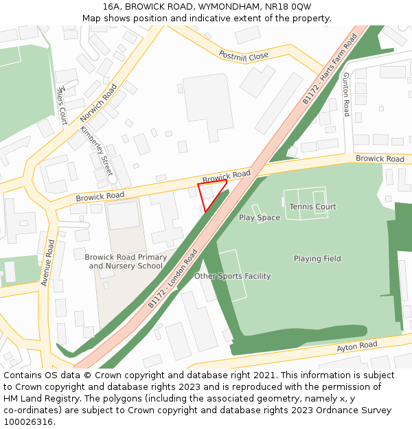 16A, BROWICK ROAD, WYMONDHAM, NR18 0QW: Location map and indicative extent of plot