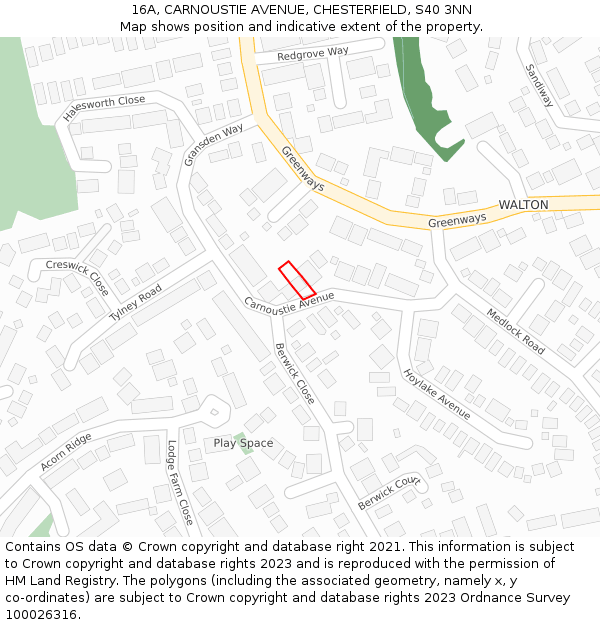 16A, CARNOUSTIE AVENUE, CHESTERFIELD, S40 3NN: Location map and indicative extent of plot