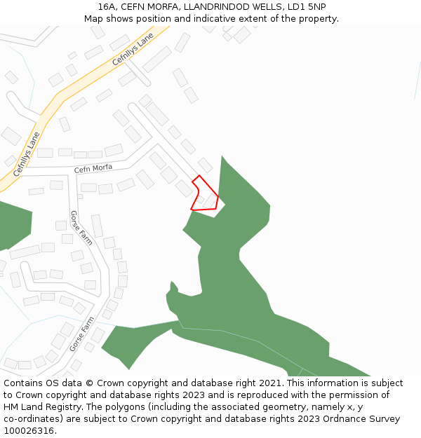 16A, CEFN MORFA, LLANDRINDOD WELLS, LD1 5NP: Location map and indicative extent of plot