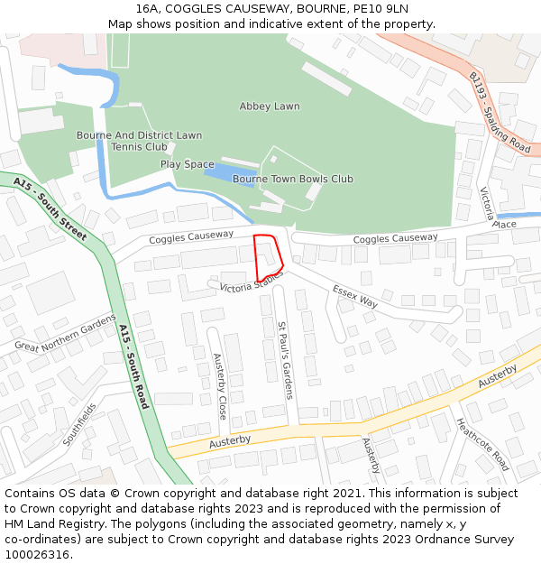 16A, COGGLES CAUSEWAY, BOURNE, PE10 9LN: Location map and indicative extent of plot