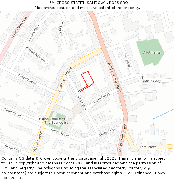 16A, CROSS STREET, SANDOWN, PO36 8BQ: Location map and indicative extent of plot