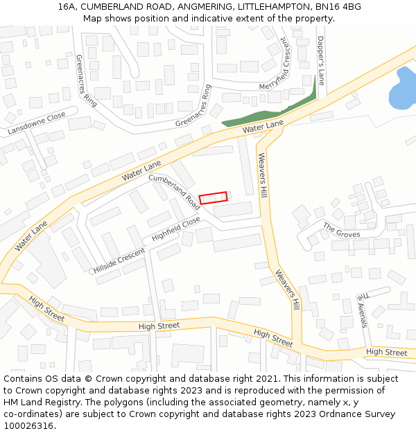 16A, CUMBERLAND ROAD, ANGMERING, LITTLEHAMPTON, BN16 4BG: Location map and indicative extent of plot