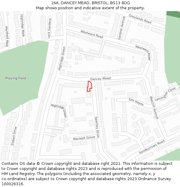 16A, DANCEY MEAD, BRISTOL, BS13 8DG: Location map and indicative extent of plot