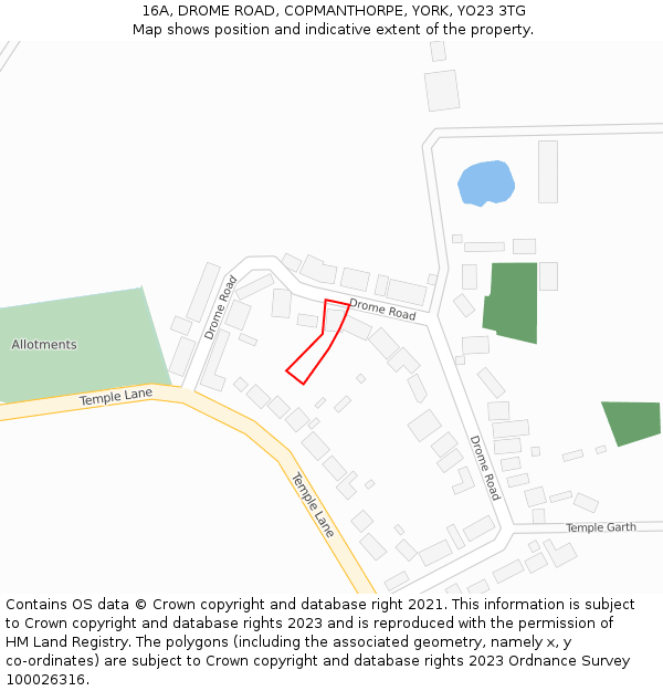 16A, DROME ROAD, COPMANTHORPE, YORK, YO23 3TG: Location map and indicative extent of plot