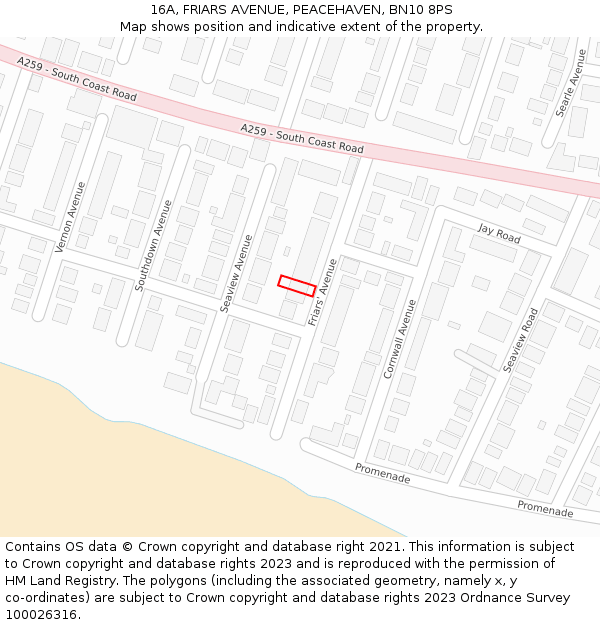 16A, FRIARS AVENUE, PEACEHAVEN, BN10 8PS: Location map and indicative extent of plot