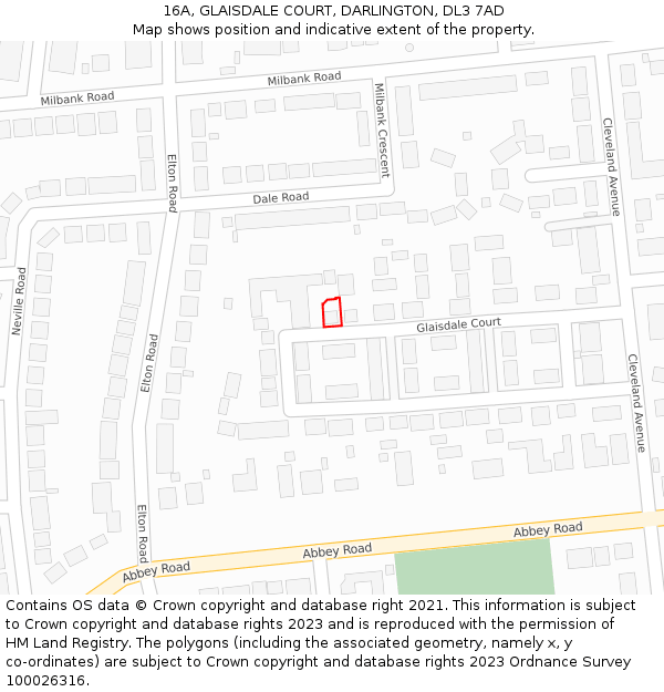 16A, GLAISDALE COURT, DARLINGTON, DL3 7AD: Location map and indicative extent of plot