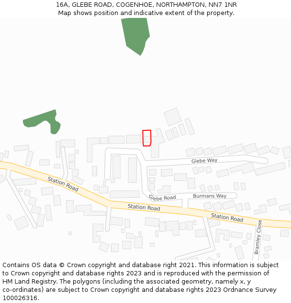 16A, GLEBE ROAD, COGENHOE, NORTHAMPTON, NN7 1NR: Location map and indicative extent of plot