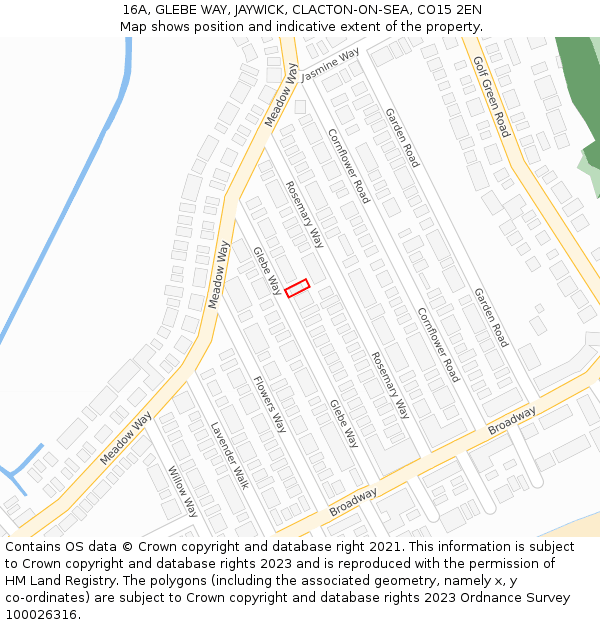 16A, GLEBE WAY, JAYWICK, CLACTON-ON-SEA, CO15 2EN: Location map and indicative extent of plot