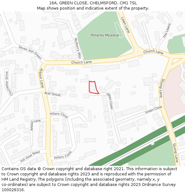 16A, GREEN CLOSE, CHELMSFORD, CM1 7SL: Location map and indicative extent of plot