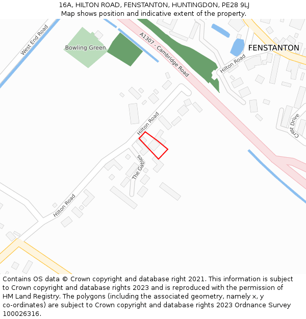 16A, HILTON ROAD, FENSTANTON, HUNTINGDON, PE28 9LJ: Location map and indicative extent of plot