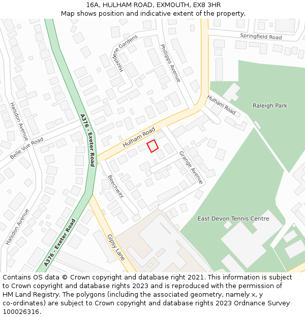 16A, HULHAM ROAD, EXMOUTH, EX8 3HR: Location map and indicative extent of plot