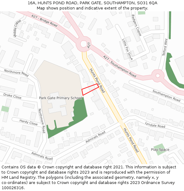 16A, HUNTS POND ROAD, PARK GATE, SOUTHAMPTON, SO31 6QA: Location map and indicative extent of plot