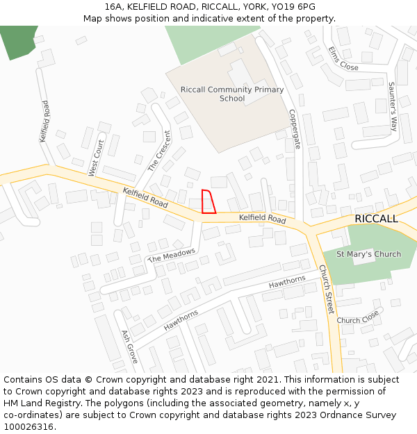 16A, KELFIELD ROAD, RICCALL, YORK, YO19 6PG: Location map and indicative extent of plot