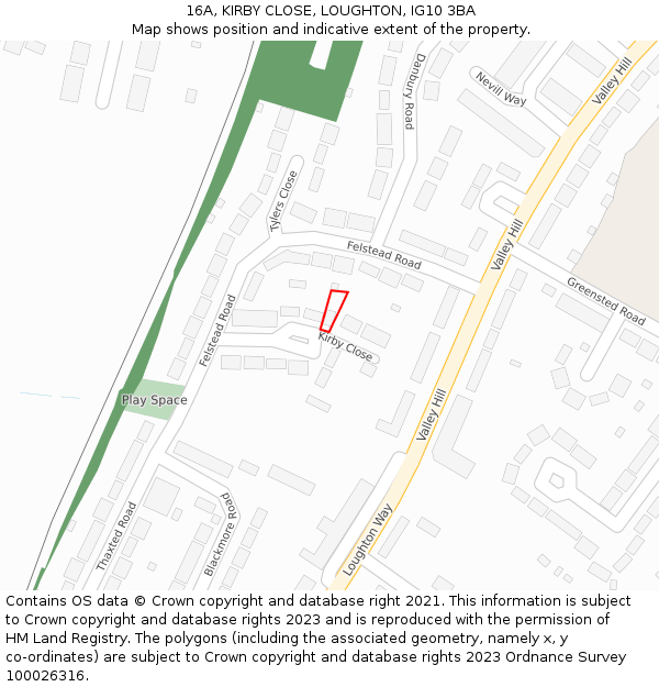 16A, KIRBY CLOSE, LOUGHTON, IG10 3BA: Location map and indicative extent of plot