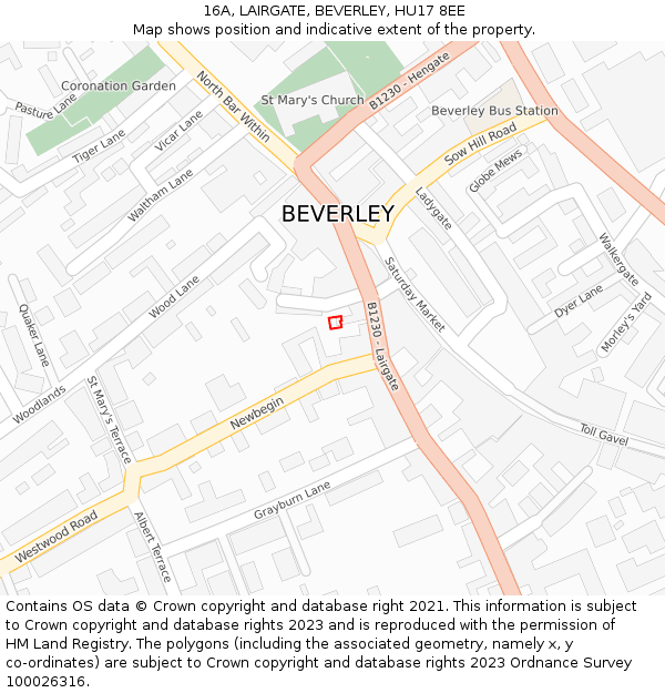 16A, LAIRGATE, BEVERLEY, HU17 8EE: Location map and indicative extent of plot