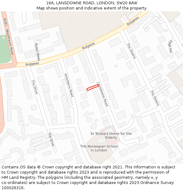 16A, LANSDOWNE ROAD, LONDON, SW20 8AW: Location map and indicative extent of plot