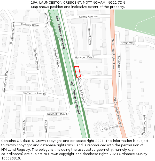 16A, LAUNCESTON CRESCENT, NOTTINGHAM, NG11 7DN: Location map and indicative extent of plot