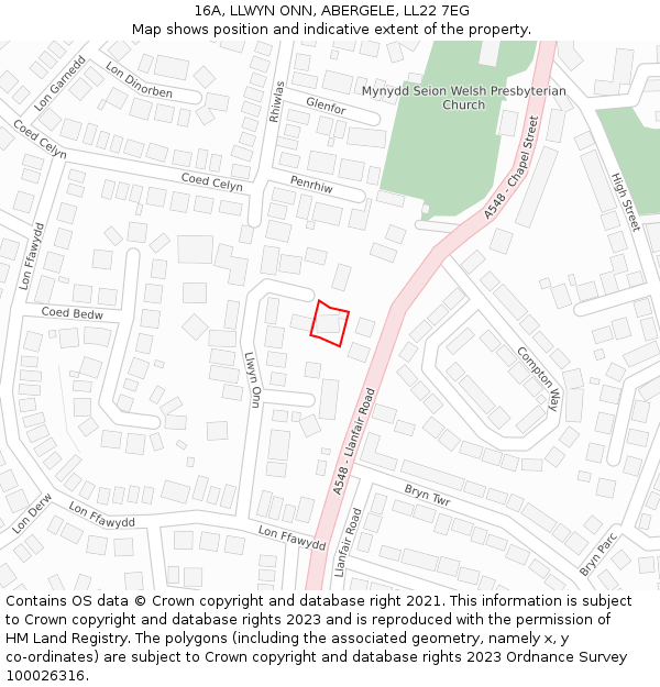 16A, LLWYN ONN, ABERGELE, LL22 7EG: Location map and indicative extent of plot