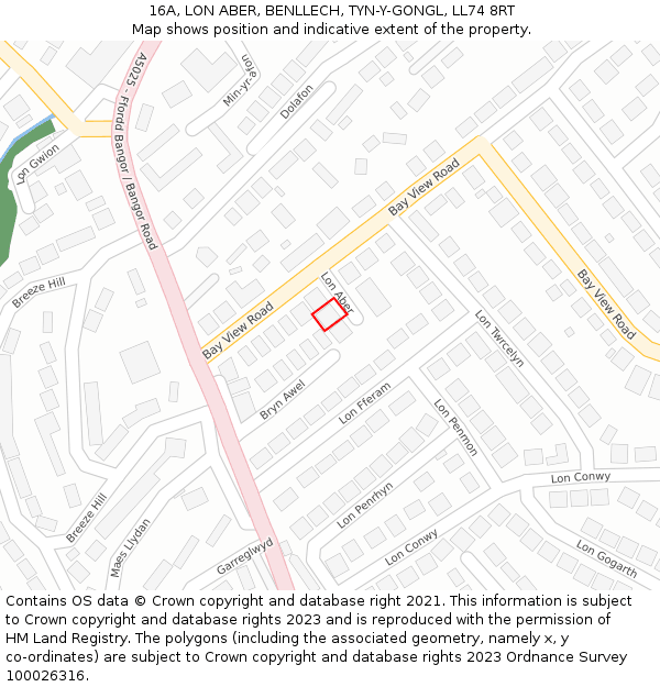 16A, LON ABER, BENLLECH, TYN-Y-GONGL, LL74 8RT: Location map and indicative extent of plot