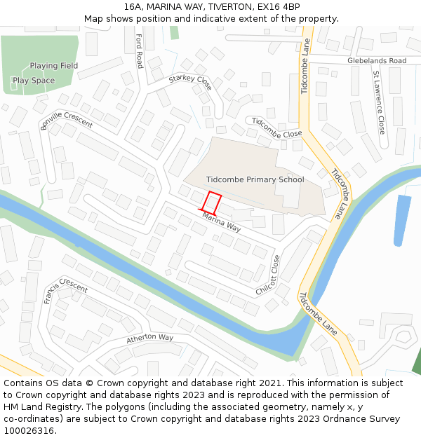 16A, MARINA WAY, TIVERTON, EX16 4BP: Location map and indicative extent of plot