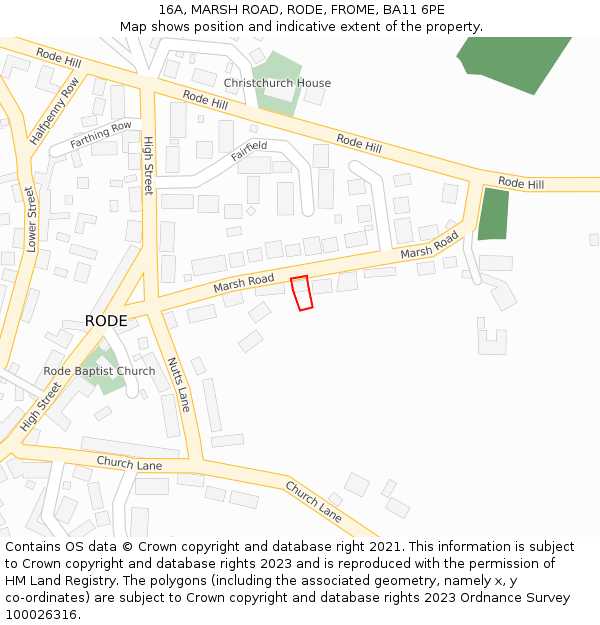 16A, MARSH ROAD, RODE, FROME, BA11 6PE: Location map and indicative extent of plot