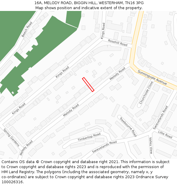 16A, MELODY ROAD, BIGGIN HILL, WESTERHAM, TN16 3PG: Location map and indicative extent of plot