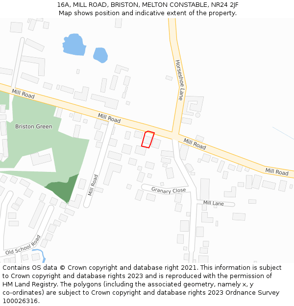 16A, MILL ROAD, BRISTON, MELTON CONSTABLE, NR24 2JF: Location map and indicative extent of plot