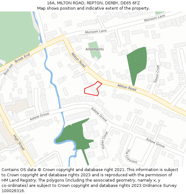 16A, MILTON ROAD, REPTON, DERBY, DE65 6FZ: Location map and indicative extent of plot