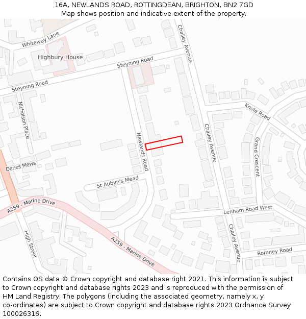 16A, NEWLANDS ROAD, ROTTINGDEAN, BRIGHTON, BN2 7GD: Location map and indicative extent of plot