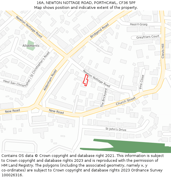 16A, NEWTON NOTTAGE ROAD, PORTHCAWL, CF36 5PF: Location map and indicative extent of plot