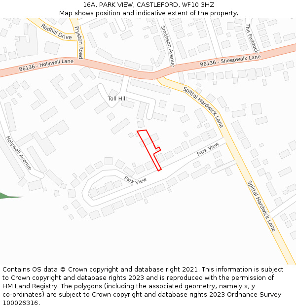 16A, PARK VIEW, CASTLEFORD, WF10 3HZ: Location map and indicative extent of plot