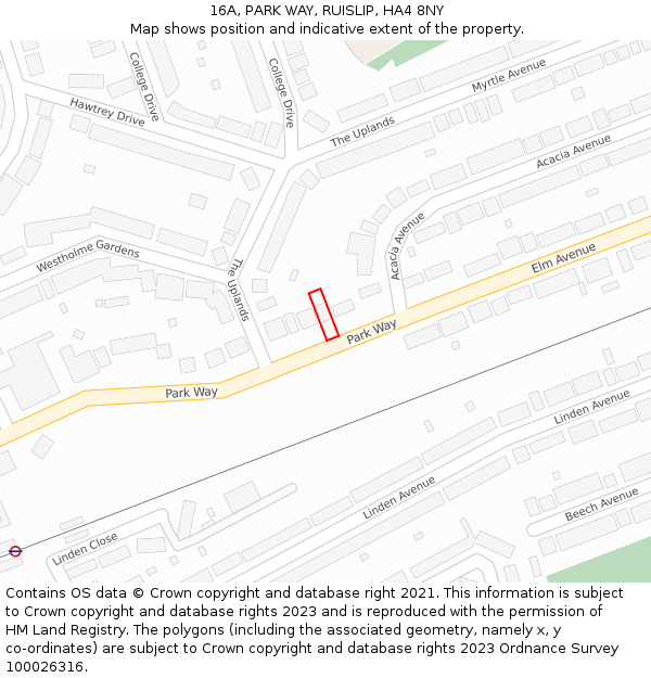 16A, PARK WAY, RUISLIP, HA4 8NY: Location map and indicative extent of plot