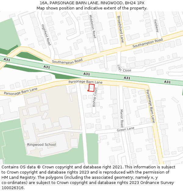16A, PARSONAGE BARN LANE, RINGWOOD, BH24 1PX: Location map and indicative extent of plot